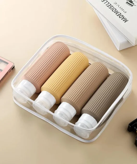 Silicone Travel Bottles With Zipper PVC Bag (Pack of 4)