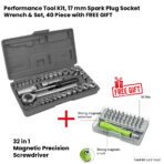 Performance Tool Kit, 17 mm Spark Plug Socket Wrench & Set, 40 Piece With GIFT (32 in 1 Magnetic Precision Screwdriver)